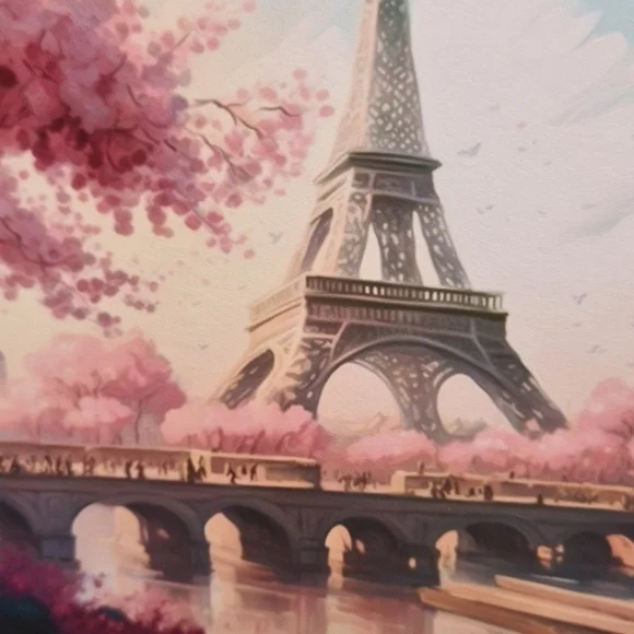 Paris Eiffel Tower Floral Fantasy Watercolor Oil Painting Art‎ Print - Picture 5 of 8